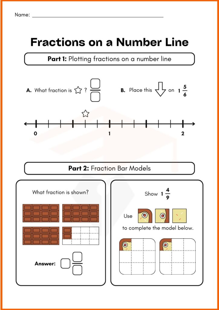 Image showing Equivalent fractions and number lines worksheets