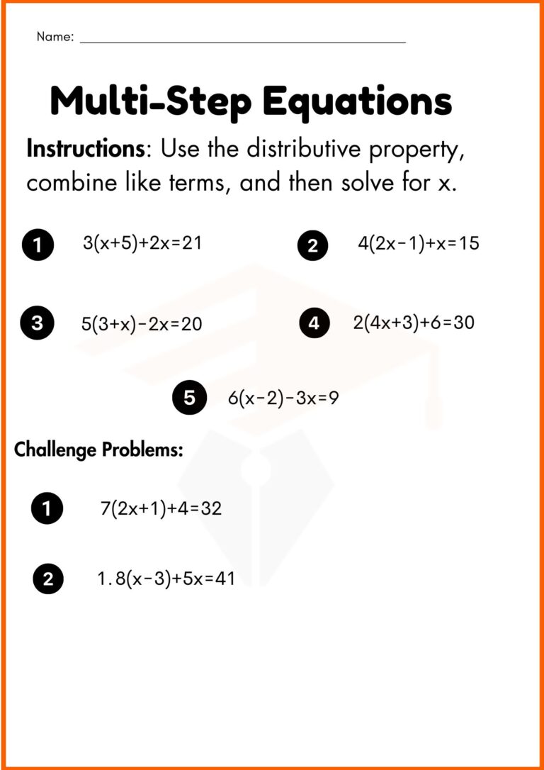 Equations Using Distributive Property Worksheets