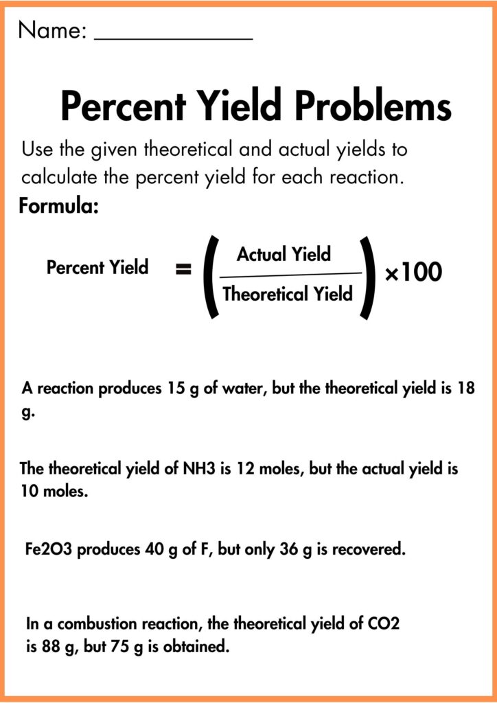 Image showing Limiting Reactant and Percent Yield worksheets