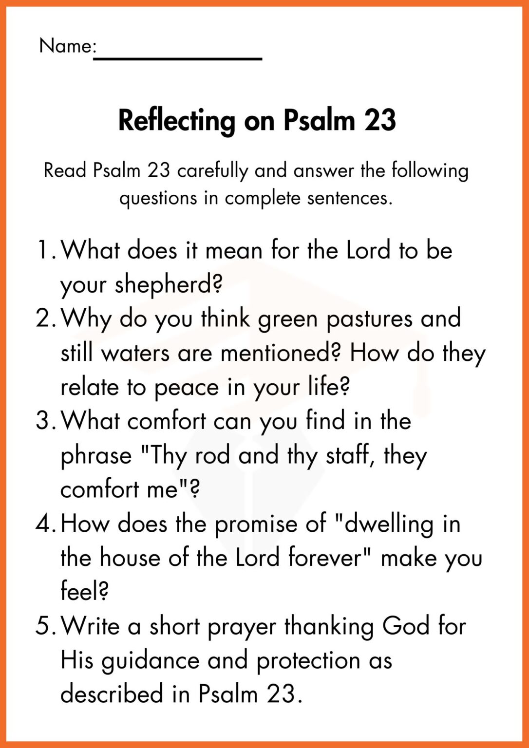 Psalm 23 Worksheets - Reflecting On Psalm 23 Worksheet 2 1086x1536 