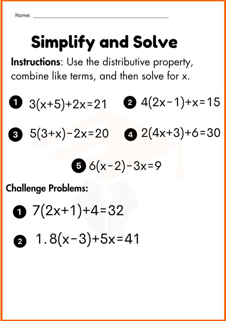 Image showing Equations using distributive property worksheets
