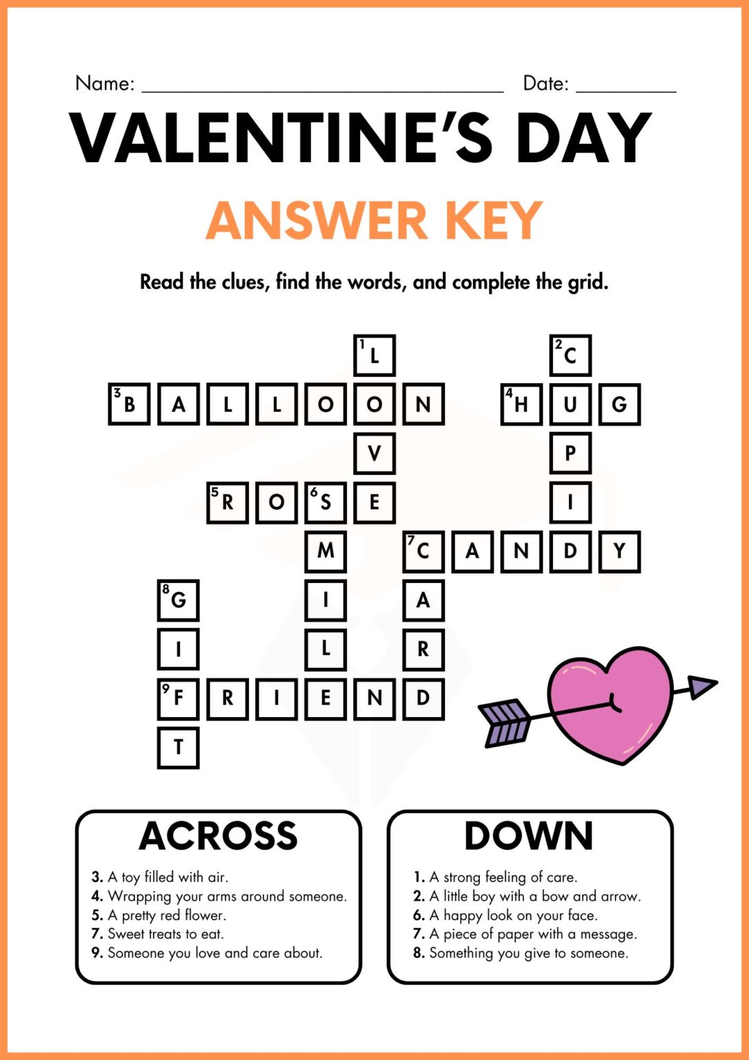 Valentine's Day Crossword Puzzle Worksheets With Answers