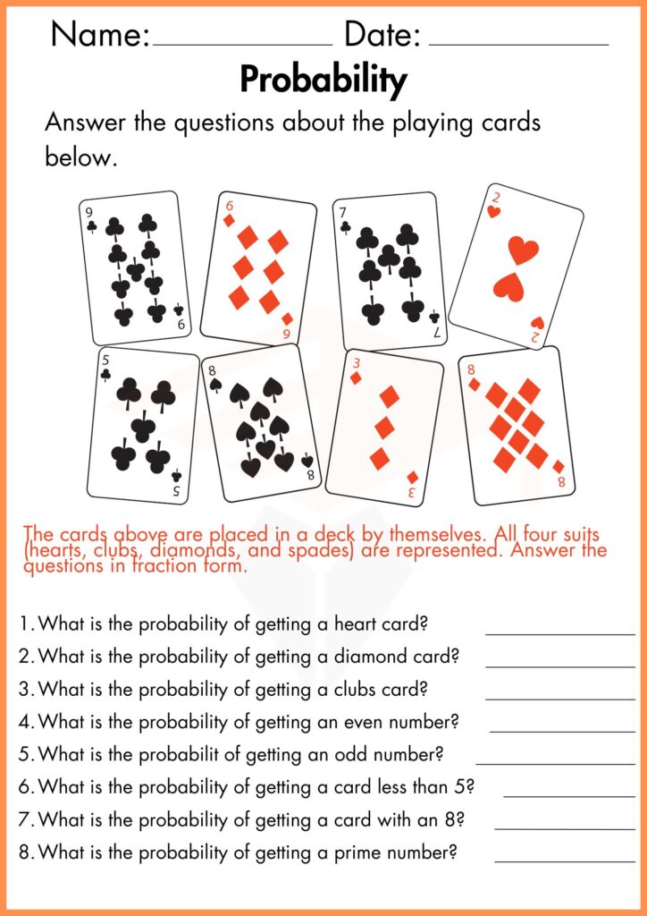 image showing 
answer the questions Probability worksheet 4