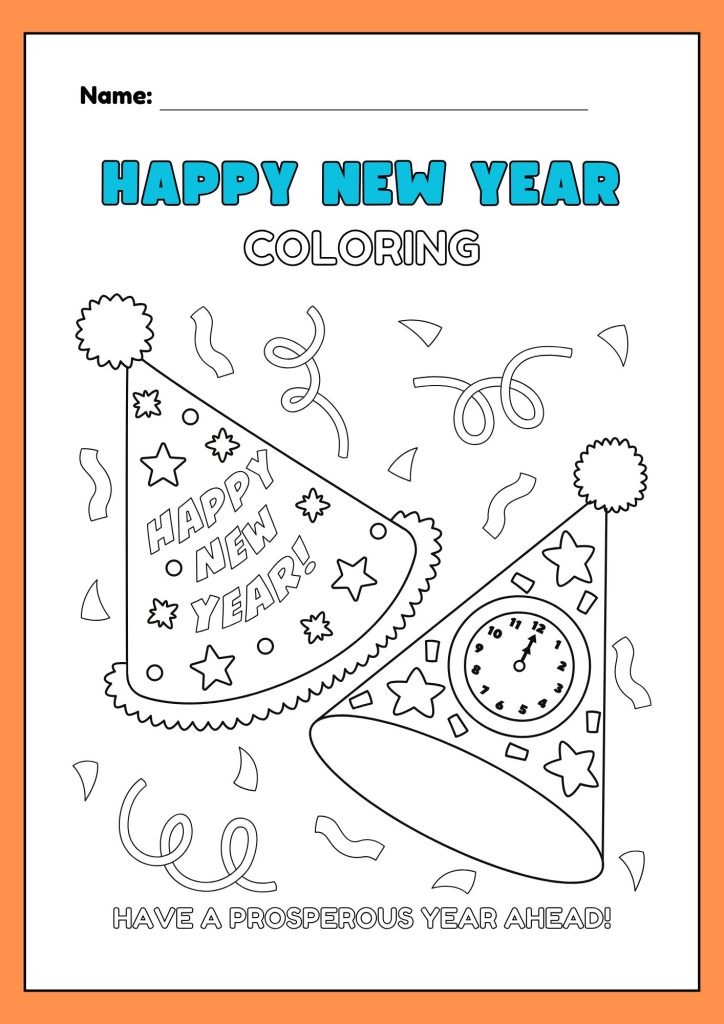 Image showing New year color the party hat worksheets