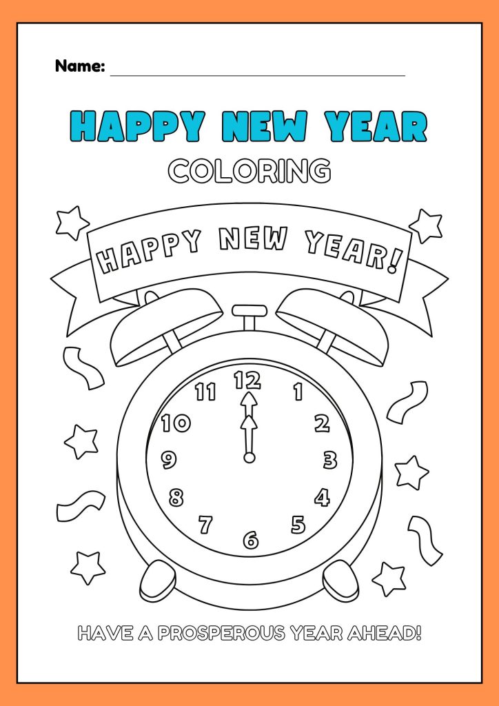 Image showing New Year Color the watch worksheets