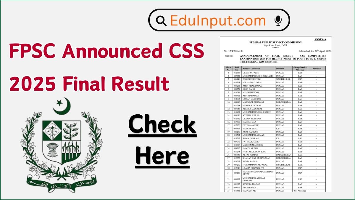 FPSC Announced CSS 2025 Final Result – Check Here