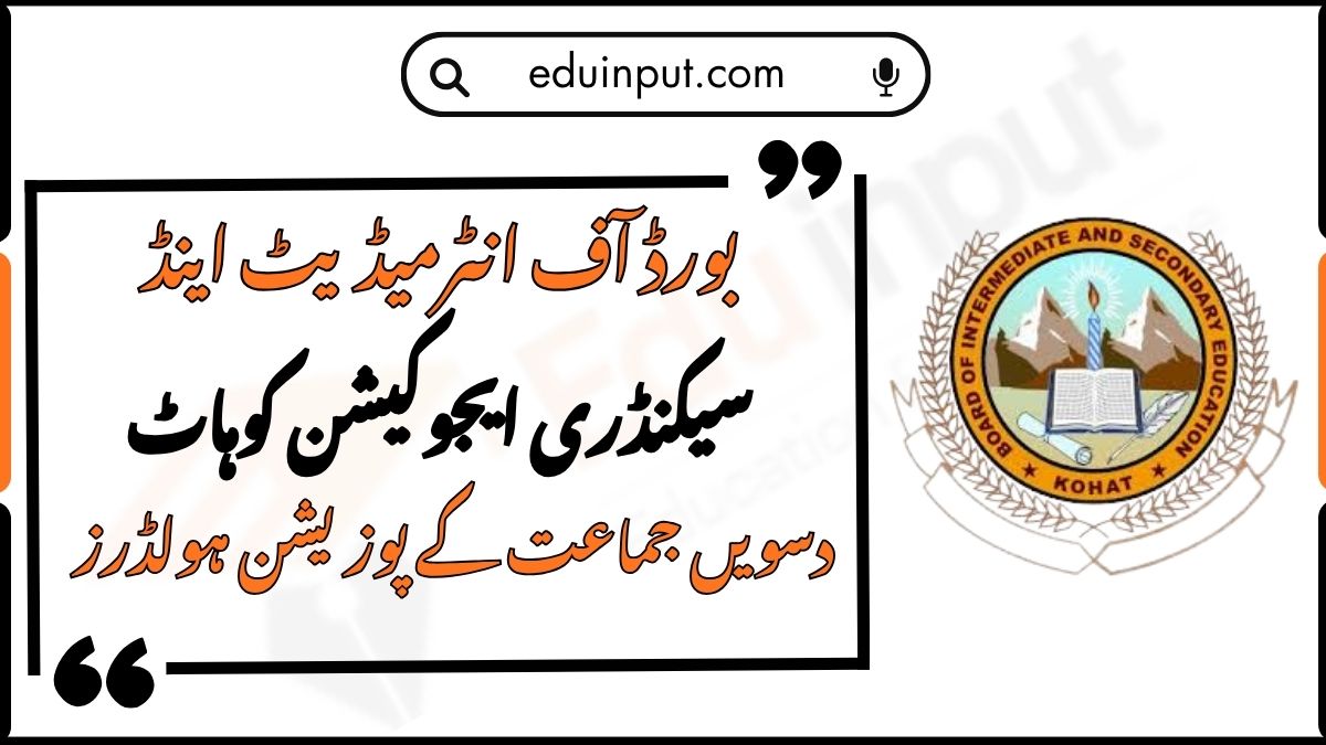 BISE Kohat 10th Class Position Holders 2026