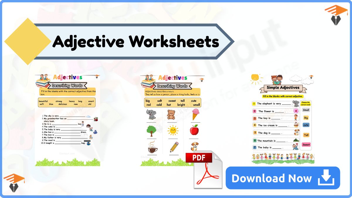 Fun and Easy Adjective worksheets for Kindergarten