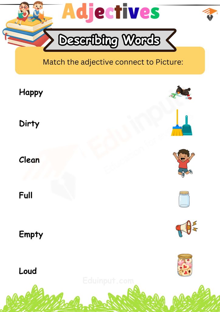 Matching with Picture Adjective Worksheet