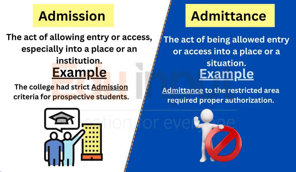 image showing difference between Admission and Admittance