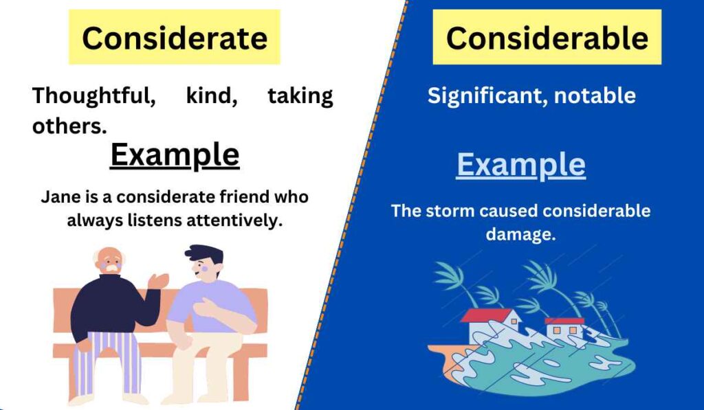 Image showing the comparison between Considerate and considerable