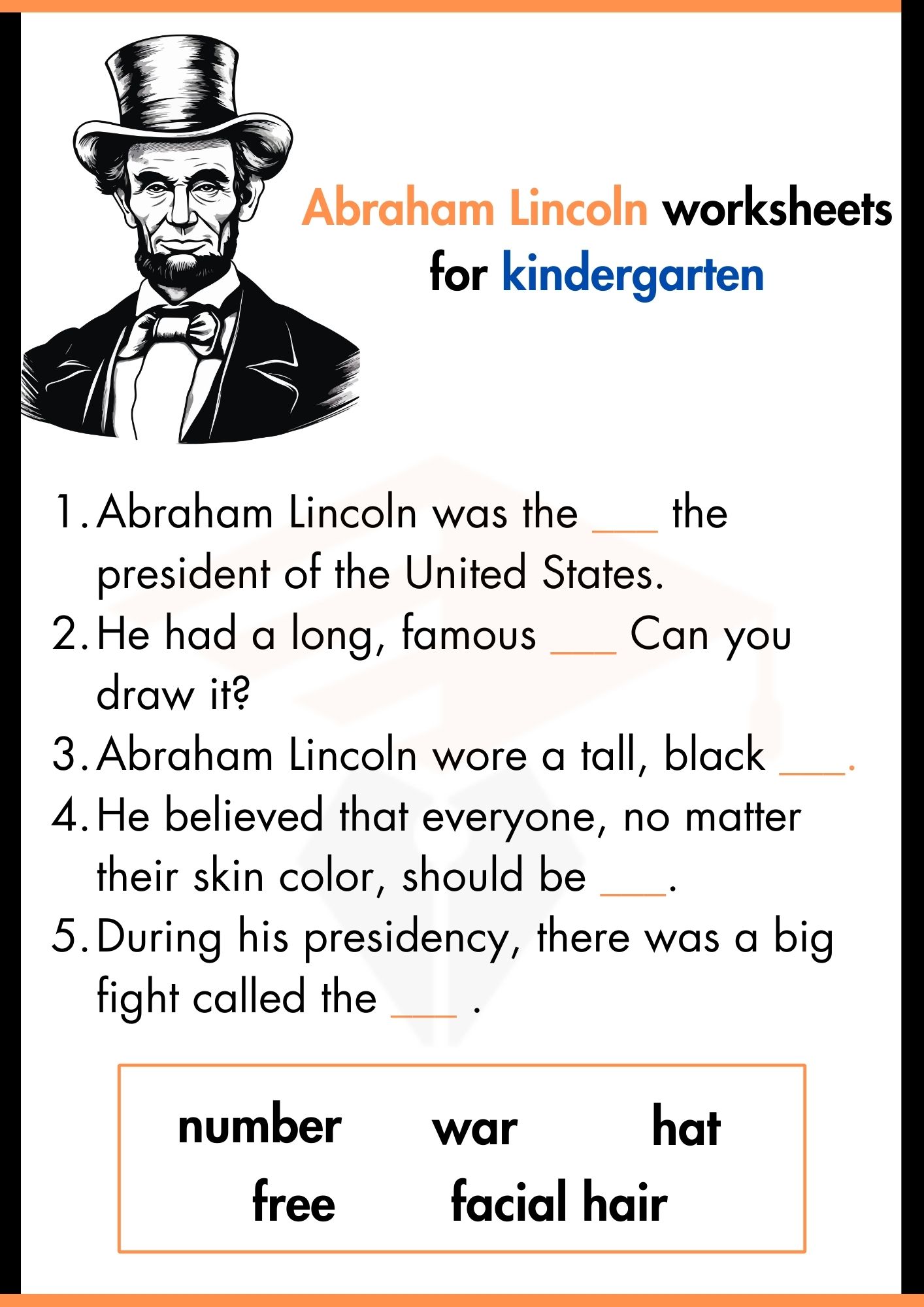 Abraham Lincoln Worksheets for Kindergartens