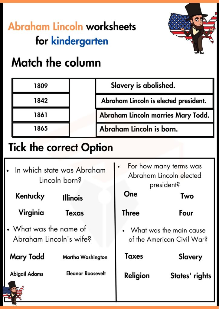 Abraham Lincoln worksheets for kindergarten 3