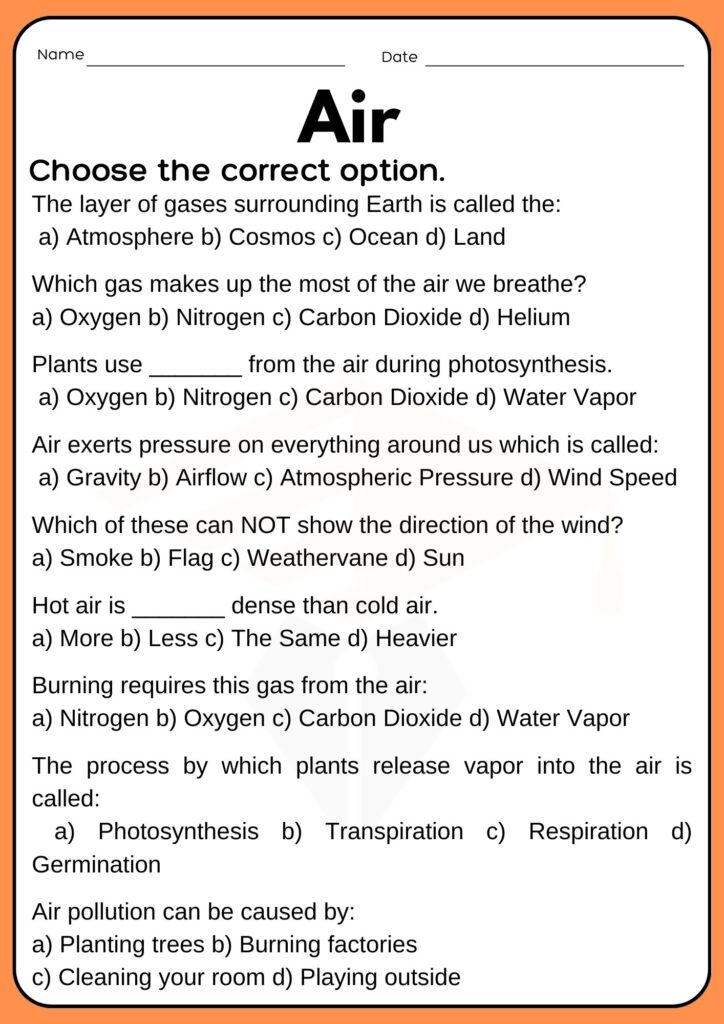 Air Worksheet for Grade 5