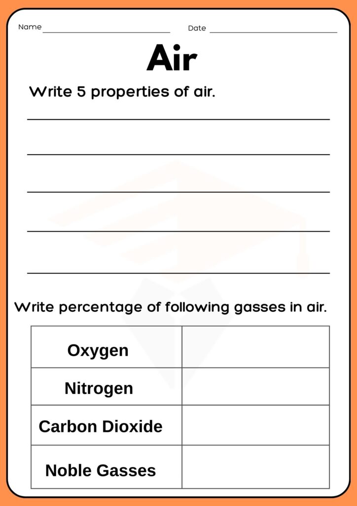 Air Worksheet for Middle school