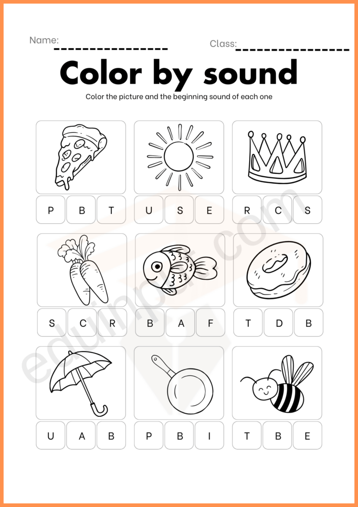 Color by sound independent worksheet of kindergarten