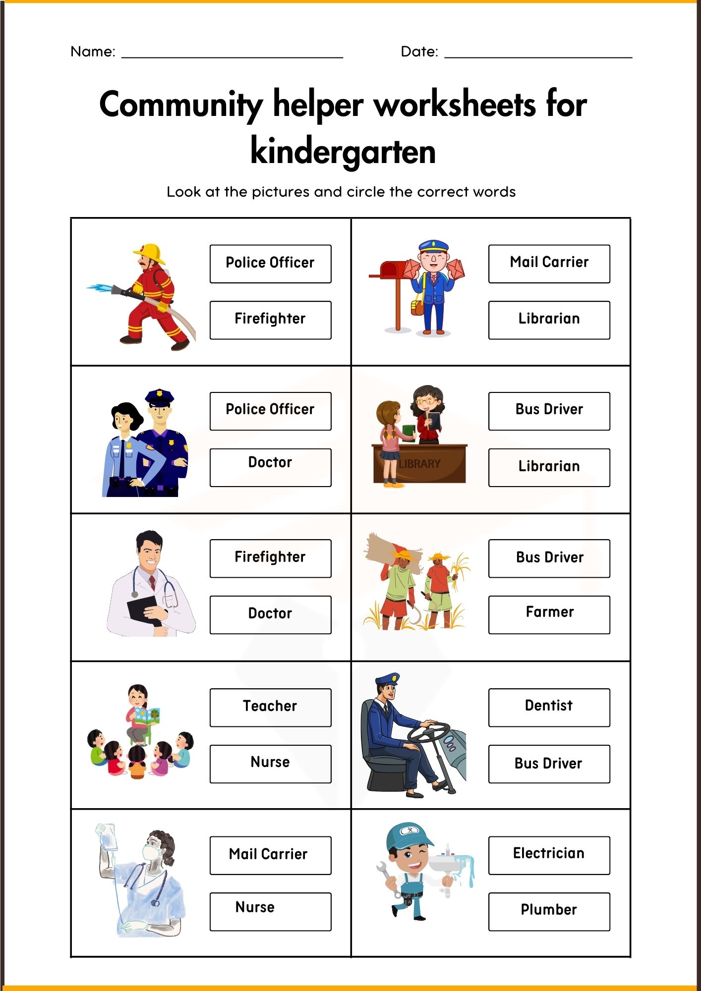 Community Helper Worksheets for Kindergarten
