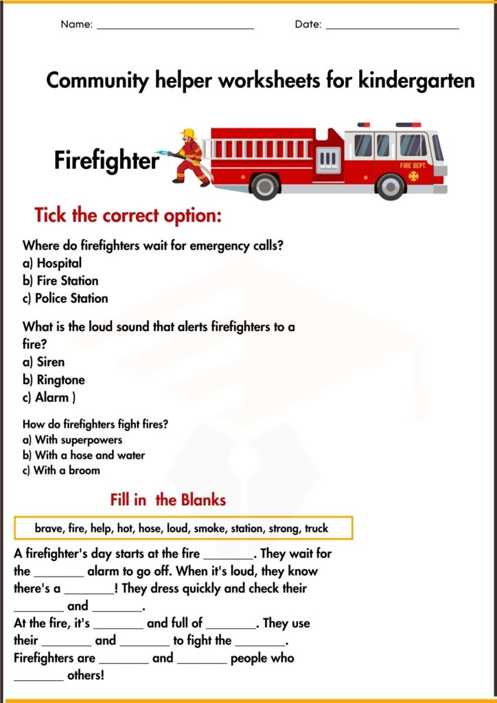 Community helper worksheet 3 for kindergarten