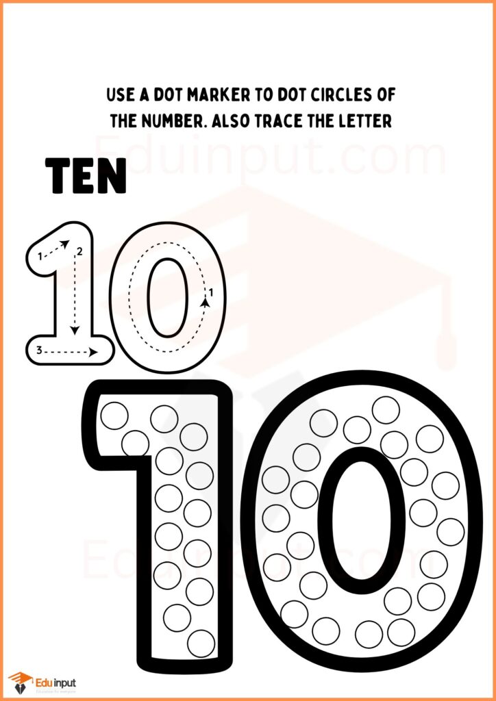 Dot circles and tracing number 10 worksheet