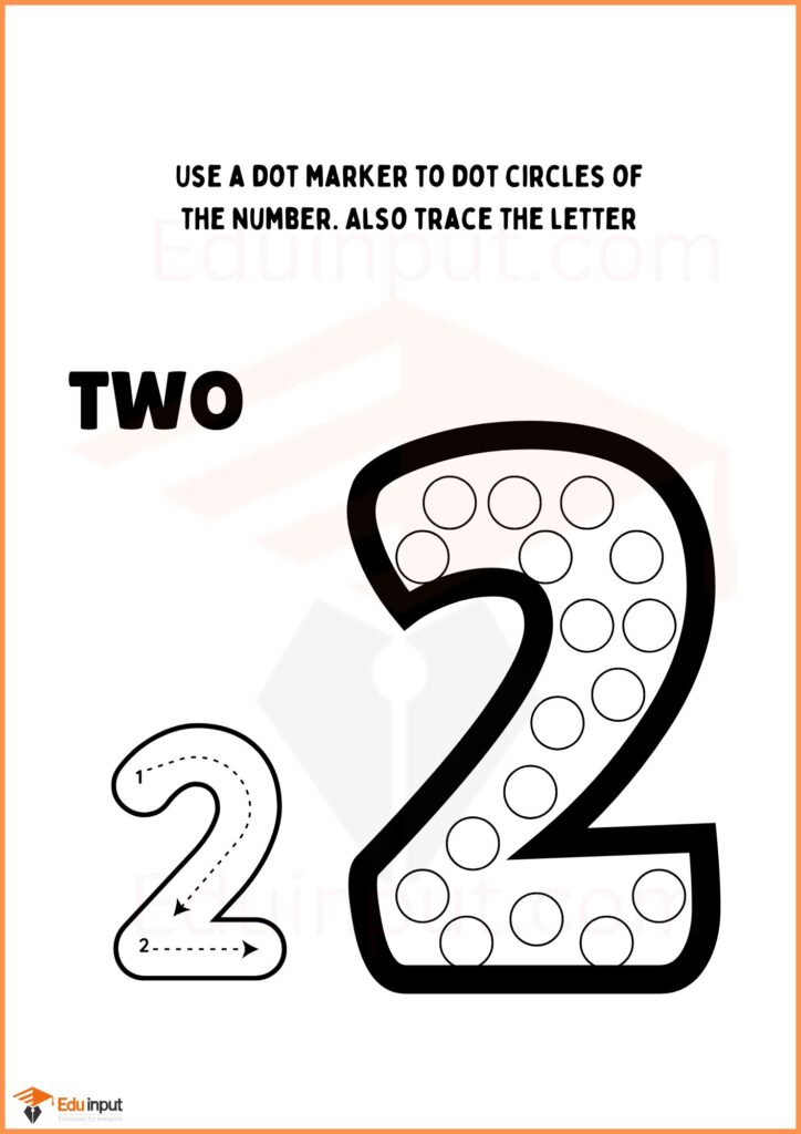 Dot circles and tracing number 2 worksheet