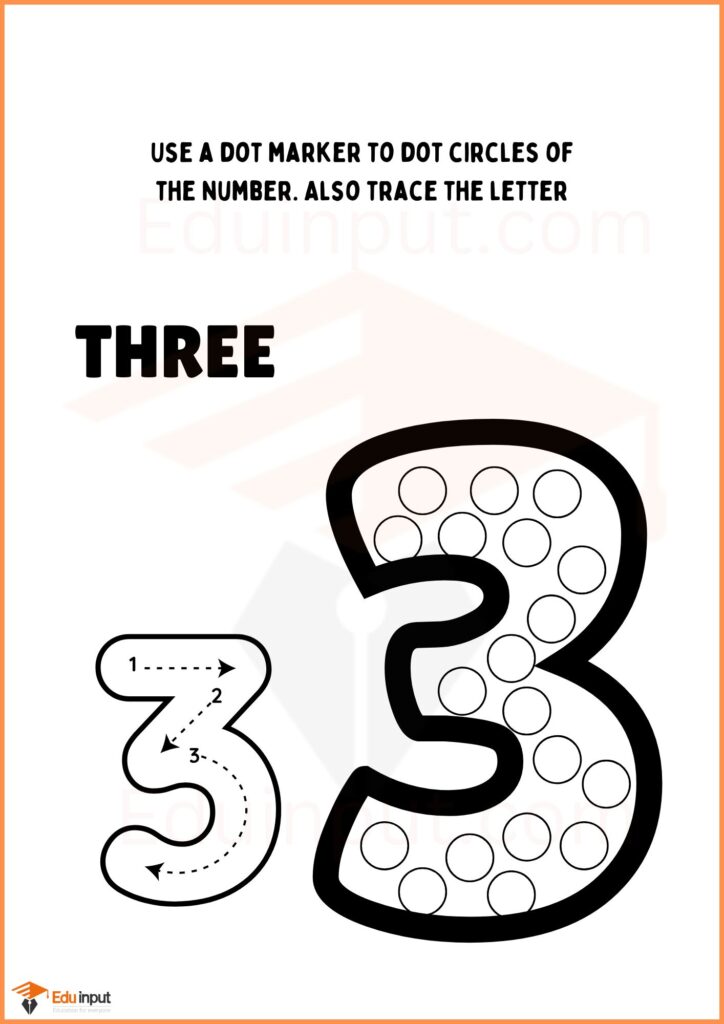 Dot circles and tracing number 3 worksheet