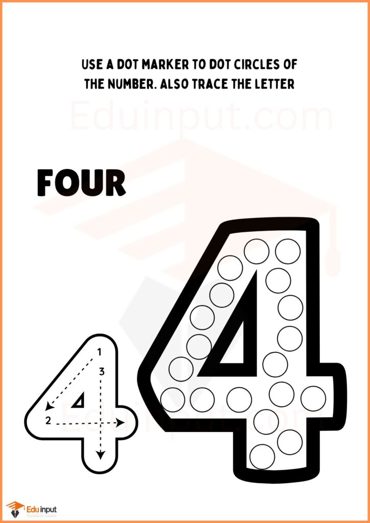 Dot circles and tracing number 4 worksheet