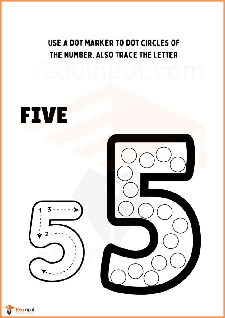 Dot circles and tracing number 5 worksheet