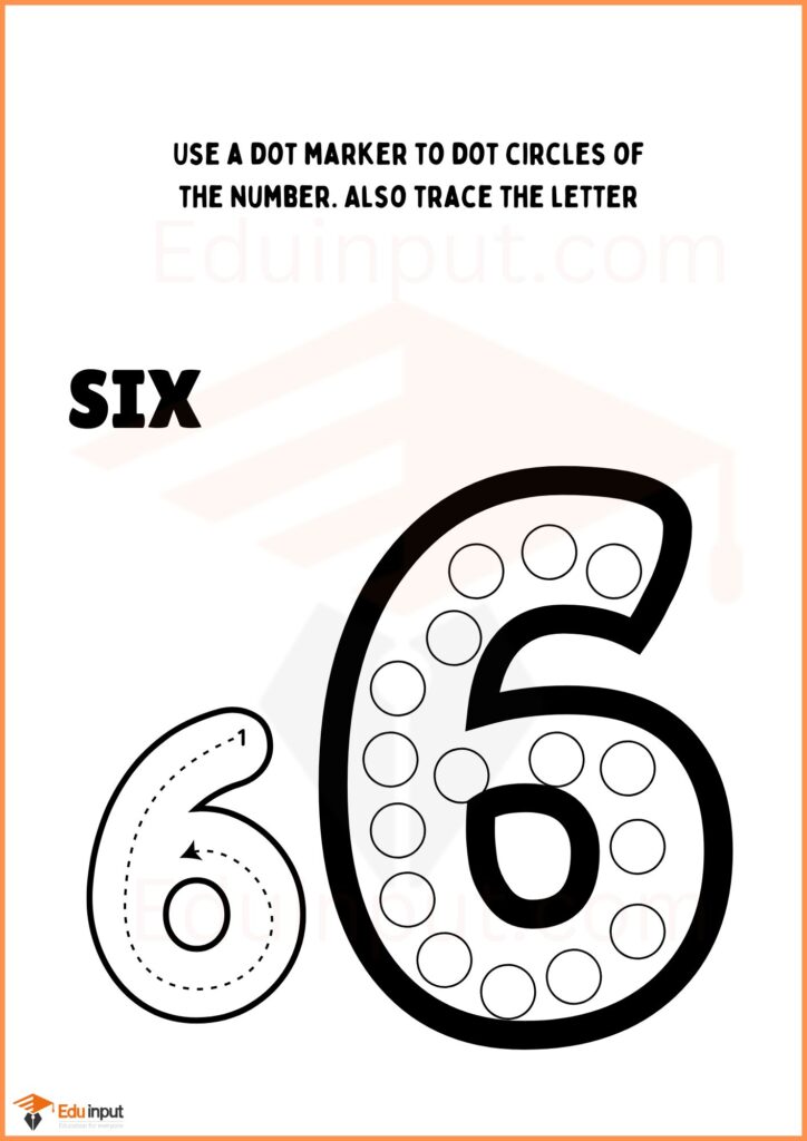 Dot circles and tracing number 6 worksheet