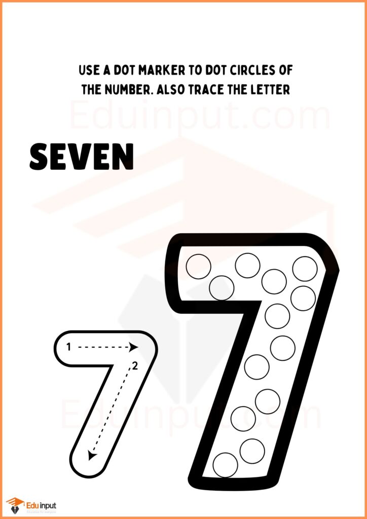 Dot circles and tracing number 7 worksheet