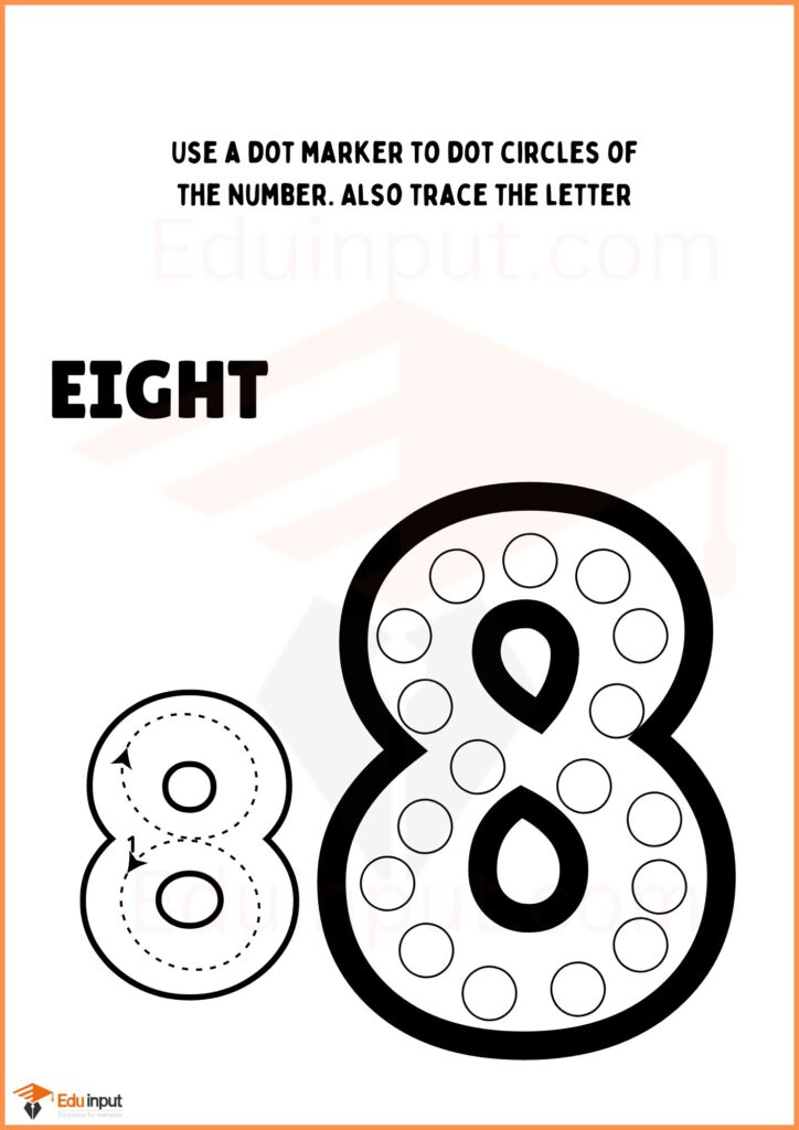 Dot circles and tracing number 8 worksheet