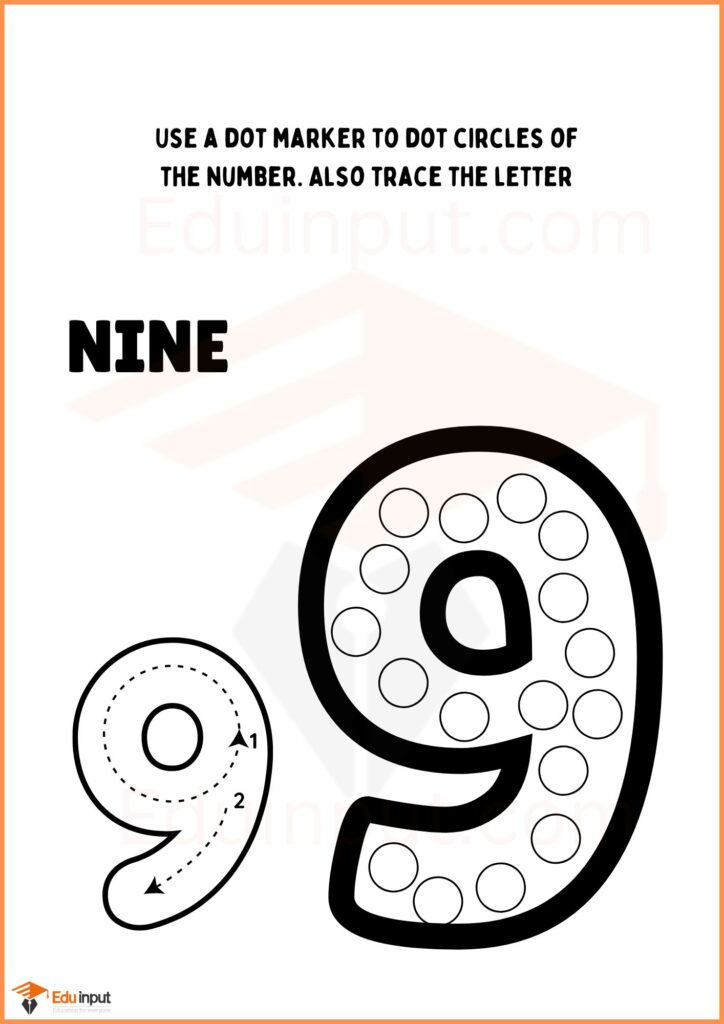 Dot circles and tracing number 9 worksheet