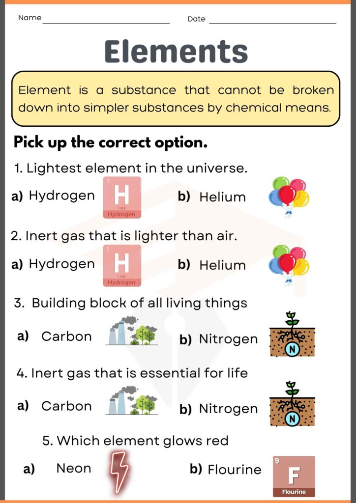 Elements worksheet for grade 6
