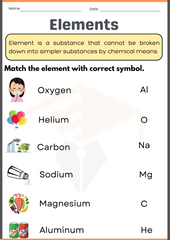 Elements worksheet for kids