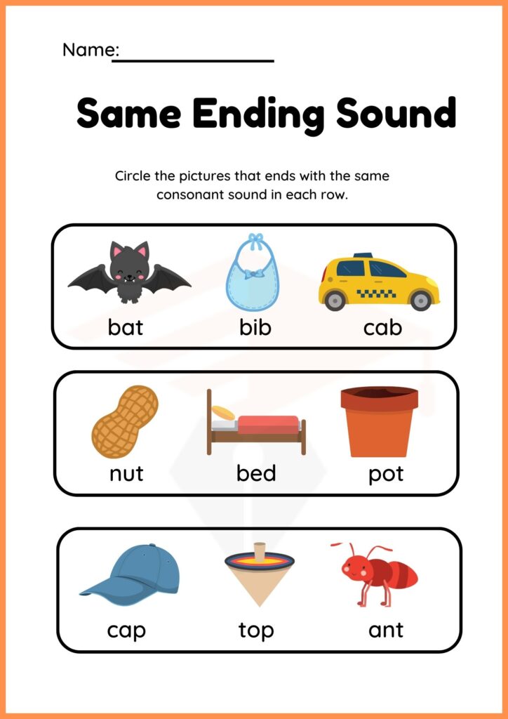 Ending Sound in English worksheet for kindergarten 2