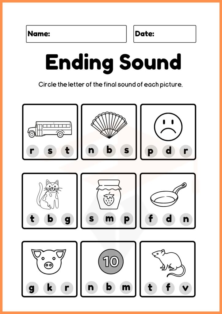 Ending Sound in English worksheet for kindergarten 4