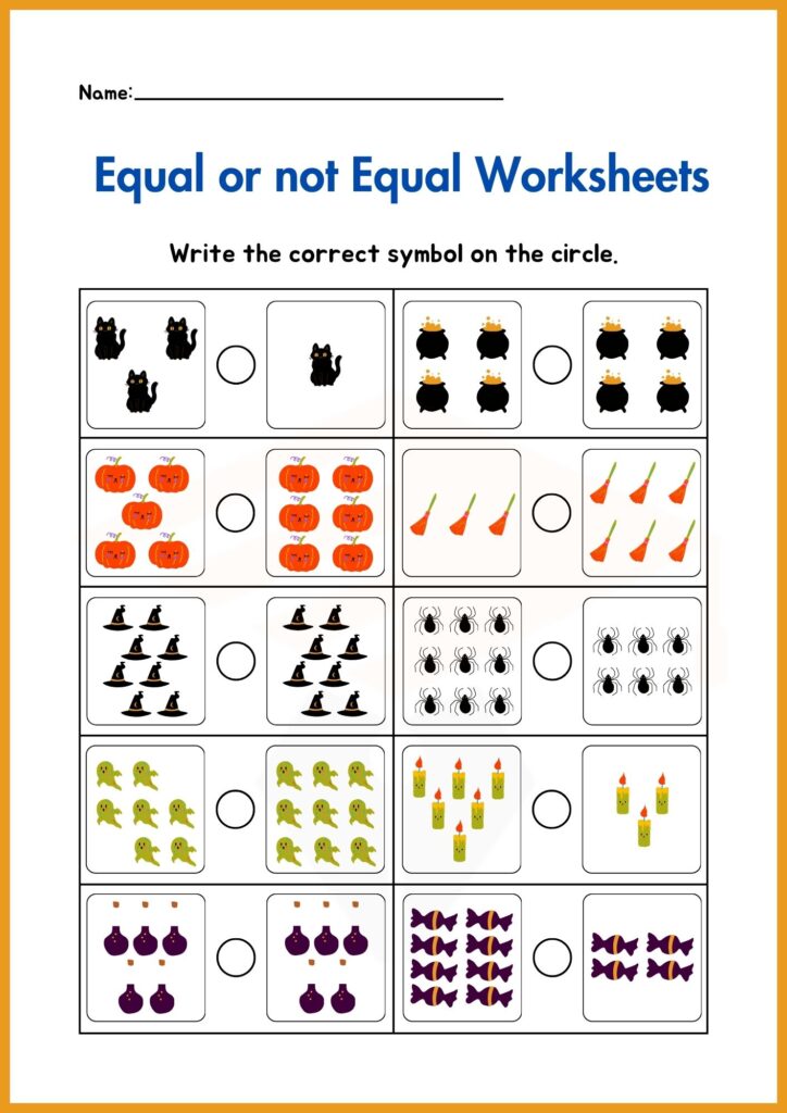 Equal or not Equal worksheet 4 for kindergarten