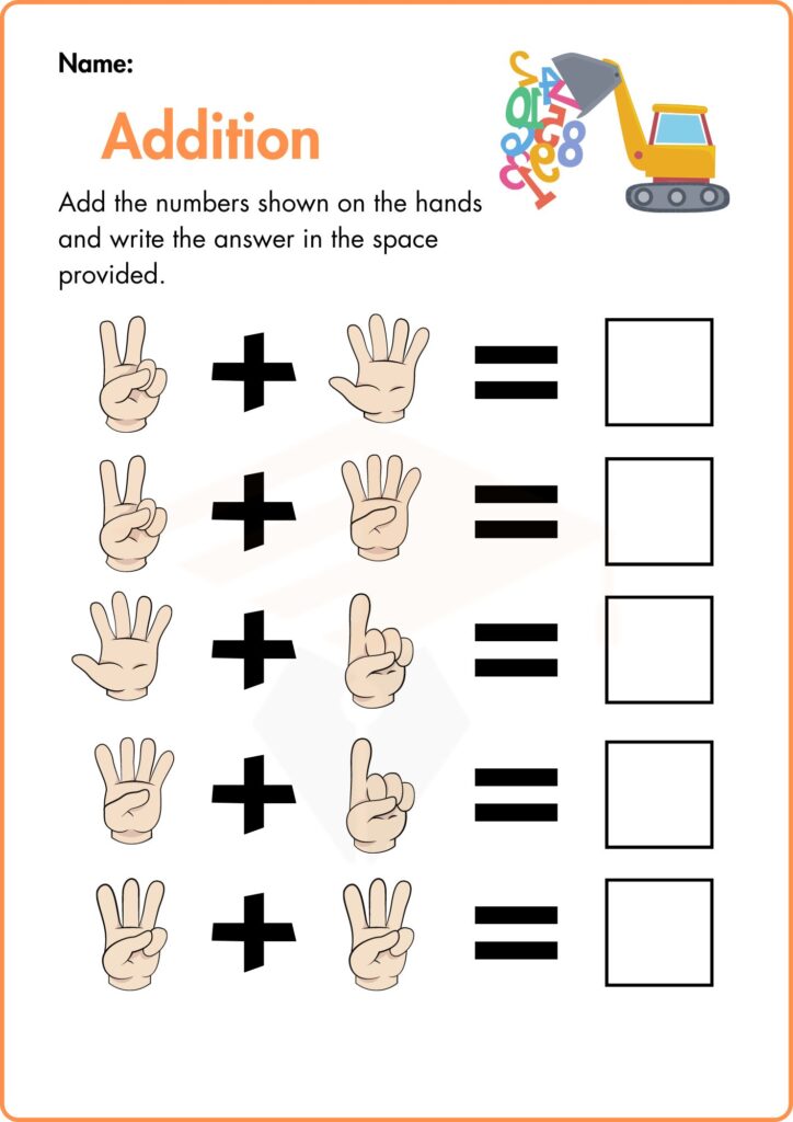 Finger addition math worksheet 2 for Kindergarten