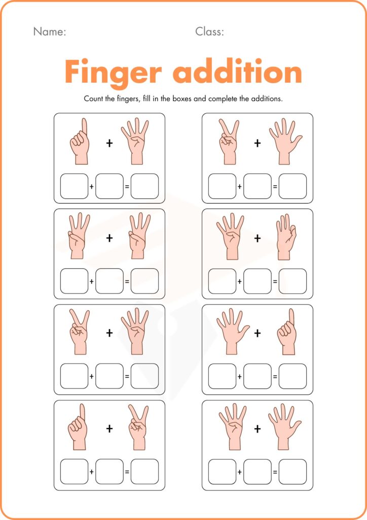 Finger addition math worksheet 4 for Kindergarten