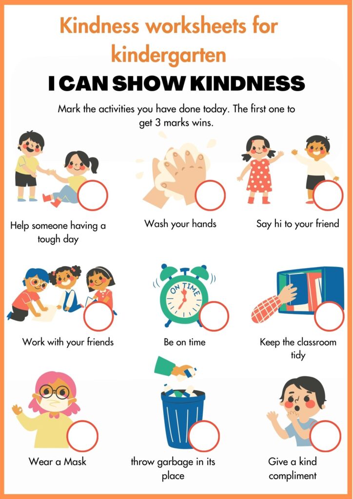 Kindness worksheet 5 for kindergarten