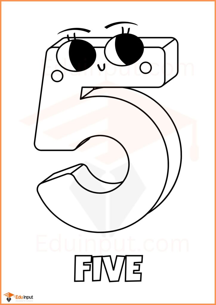 Preschool color the number 5 worksheet