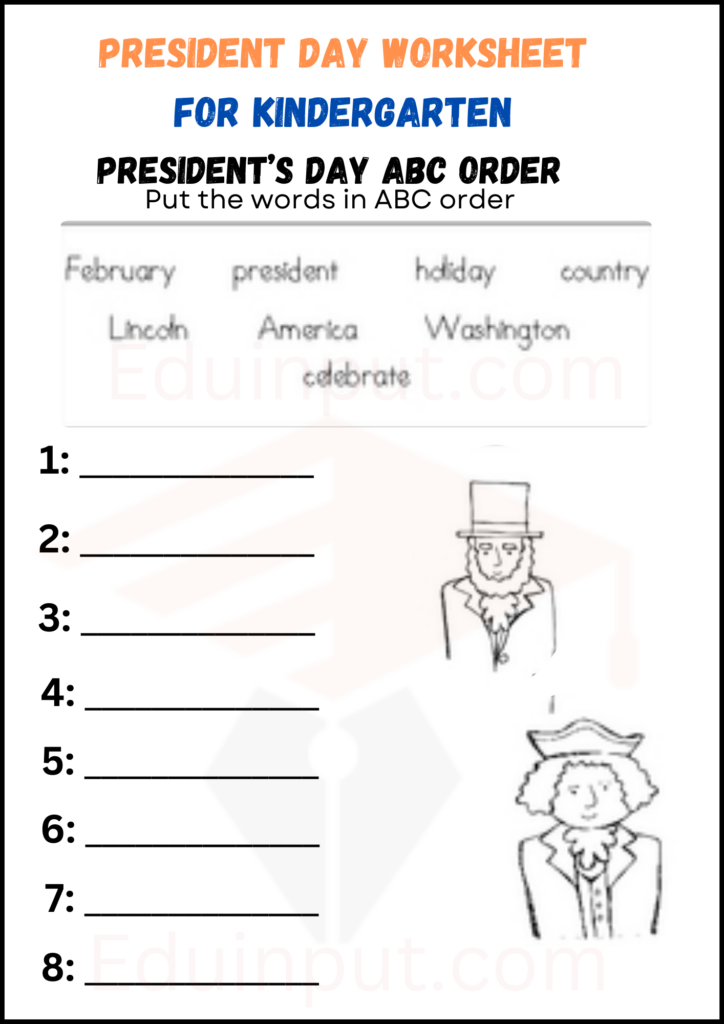 President day worksheet for kindergarten 4