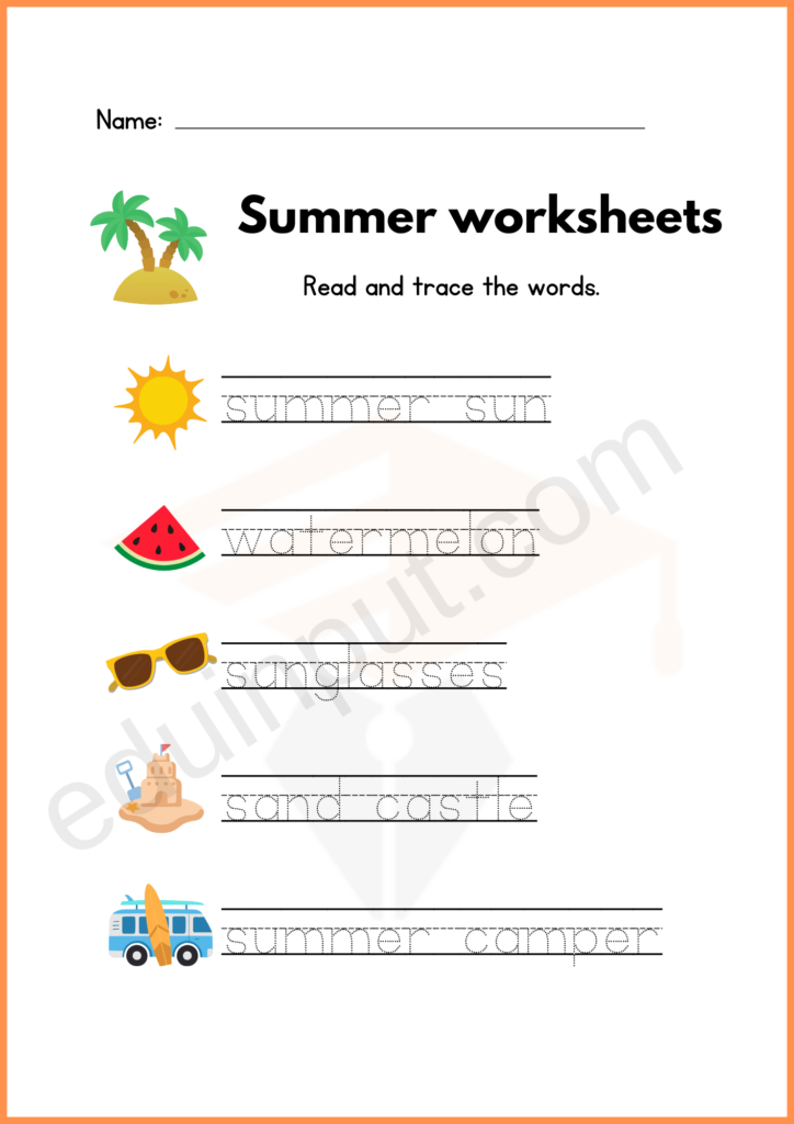 Read and trace Summer Worksheet 