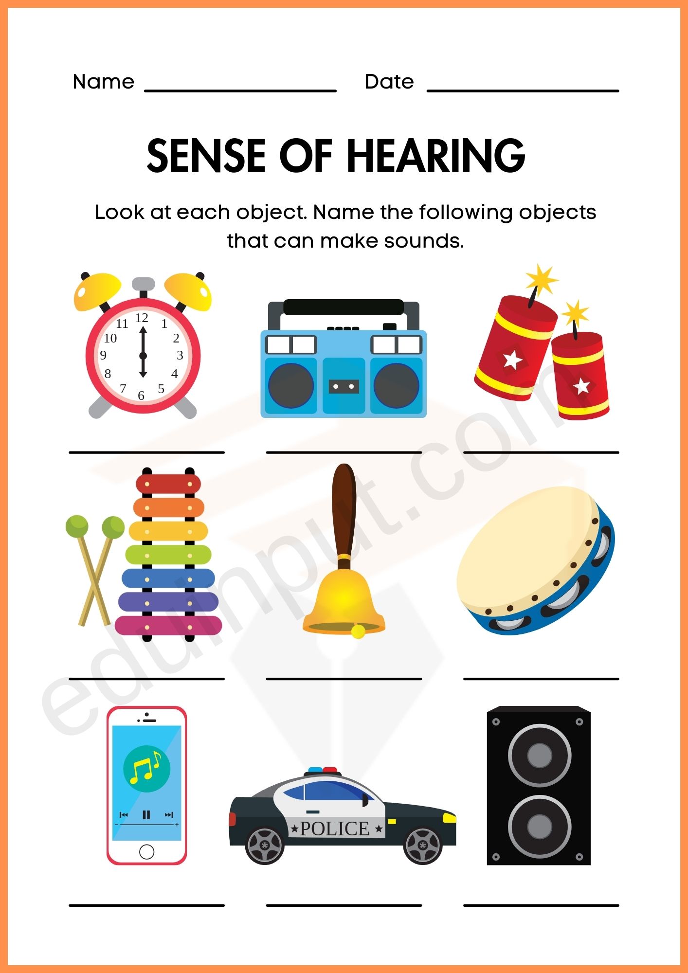 Sense of Hearing Worksheets for Kindergarten