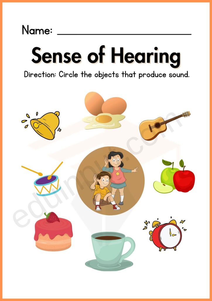 SENSE OF HEARING worksheet 2 for kindergarten