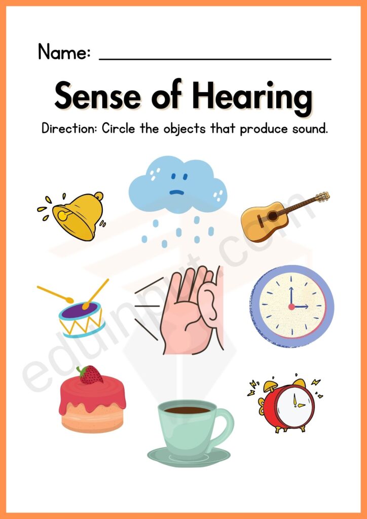 SENSE OF HEARING worksheet 4 for kindergarten