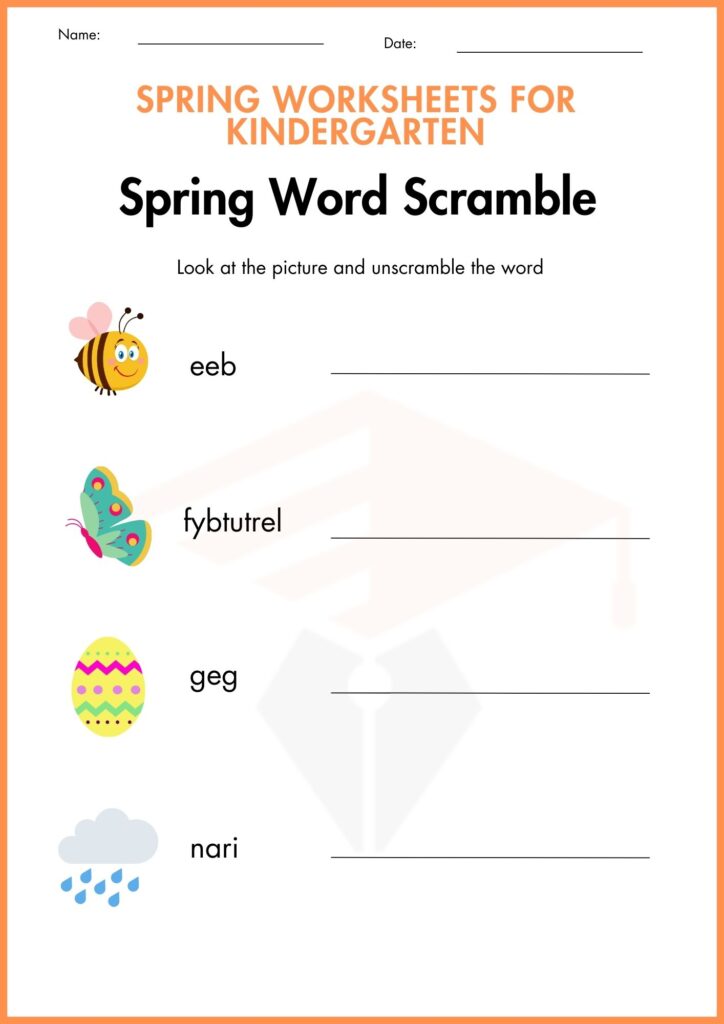 SPRING worksheet 2 for kindergarten