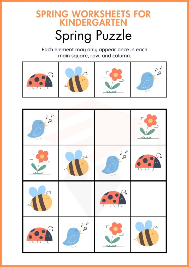 SPRING worksheet 4 for kindergarten