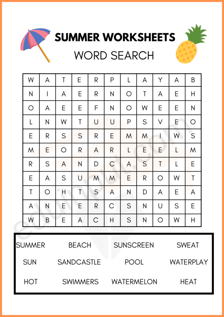 Word Search Summer Worksheets