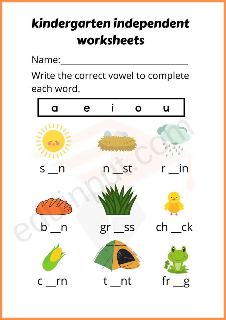 Write the correct vowel sound independent worksheet of kindergarten