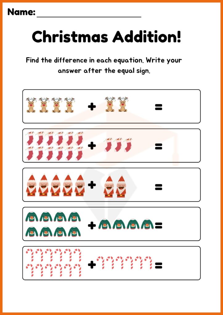 christmas addition worksheet 4 for kindergarten